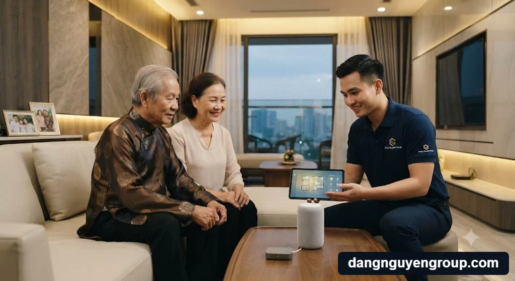Chuyên gia tư vấn lắp đặt trọn gói giải pháp Người lớn tuổi có dùng được nhà thông minh không? cho khách hàng.